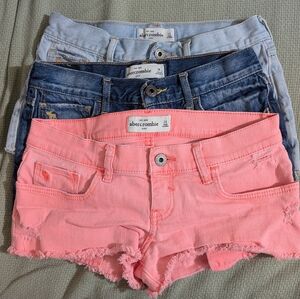 Bundle Of 3 Abercrombie & Fitch KIDS Denim Shorts - Pink, Blue, and Light Blue